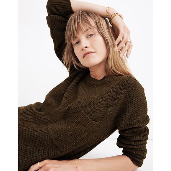 Madewell Sweater Thompson Pocket Boxy Pullover Elm - Picture 2 of 12